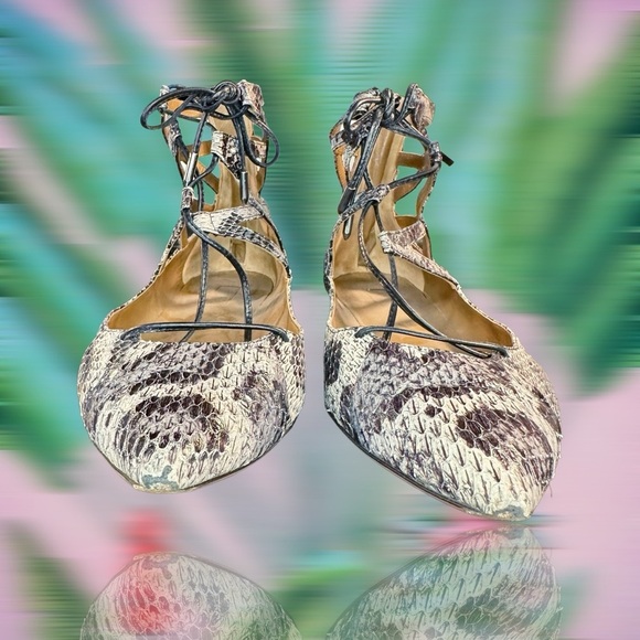 Aquazzura ‘Belgravia’ Two-Tone Snakeskin Ankle-Tie Flats Size 9 ASO Meghan - Picture 16 of 16